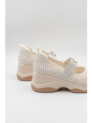 Guja Kadın Lastik Bantlı Taşlı Triko Tekstil Şık Spor Babet Gj 26Y 305