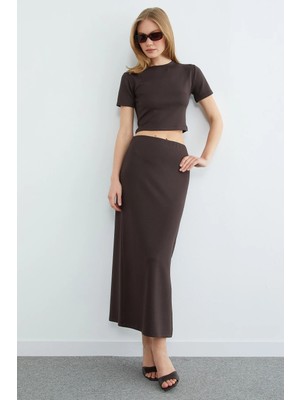 FullaModa Basic Yırtmaçlı Modal Etekli  2 Li Takım
