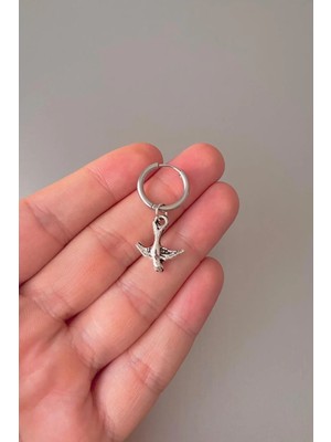 Jaida Moda Unisex Gümüş Kuş Figürlü Sallantılı Çelik Halka Küpe