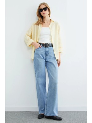 FullaModa Çizgili Arkası Uzun Oversize Gömlek