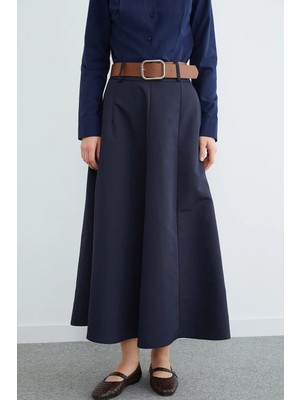 FullaModa Kemerli Pileli Maxi Boy Etek