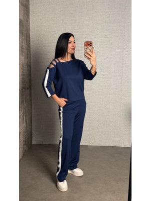 Arben Boutique Kadın Uzun Kollu Kolu Tül Yanları Şerit Detay Modal Ikili Takım