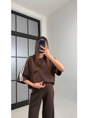 Nidam Butik Kadın Yarasa Kol Yanları Şerit Detay Modal Kumaş Ikili Takım