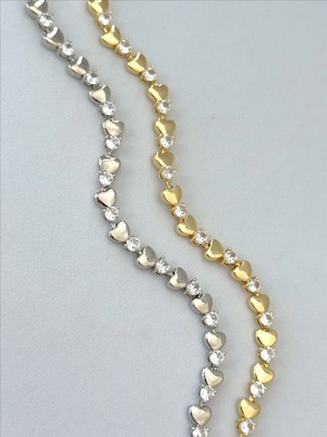 QA Quella Accessories Özel Seri Kalp Zirkon Gümüş & 14K Altın Kaplama Gold Bileklik 17 cm - Gümüş