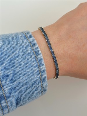 QA Quella Accessories Özel Seri  Zirkon Baget Su Yolu Gümüş & Gold Lacivert Bileklik 16+2 cm - Gümüş