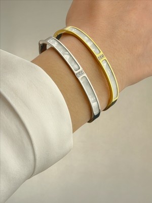 QA Quella Accessories Çelik Zirkon Sedef Gümüş & Gold Kelepçe Bileklik Iç Çapı: 6 cm Çevresi: 19 cm - Gümüş