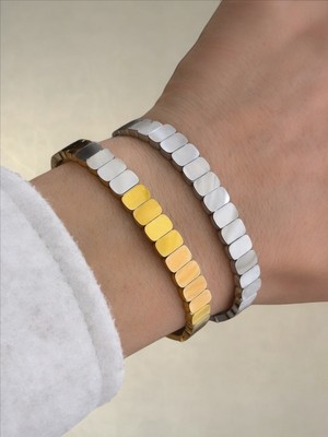 QA Quella Accessories Çelik Parlak Kare Gümüş & Rose & Gold Kelepçe Bileklik Iç Çap: 6 cm / Çevresi: 19 cm - Renkli