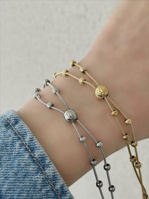 QA Quella Accessories Çelik Ikili Topçuk Bağlamalı Gümüş & Gold Zincir Bileklik 16+5 cm - Gold