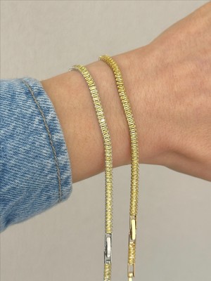 QA Quella Accessories Özel Seri  Zirkon Baget Su Yolu Gümüş & Gold Sarı Bileklik 16+2 cm - Gümüş