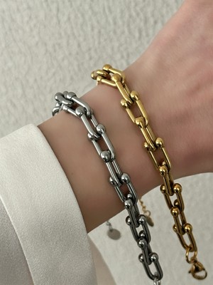 QA Quella Accessories Çelik Tifny   Altın Kaplama Gümüş & Gold Zincir Bileklik 17+5 cm - Gold