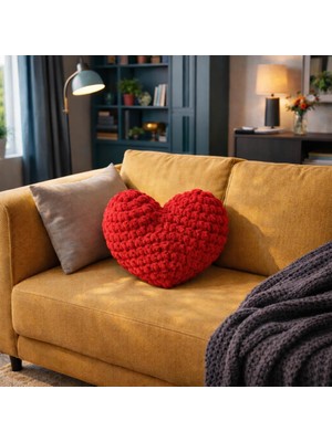 Basart El Örgüsü Kalp Yastık – Dekoratif Kalp, El Yapımı Özel Tasarım