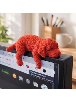 Basart Kırmızı Ikili Uyuyan Köpek Biblo Seti - Minimalist Ev ve Ofis Dekorasyonu Hediye Paketli