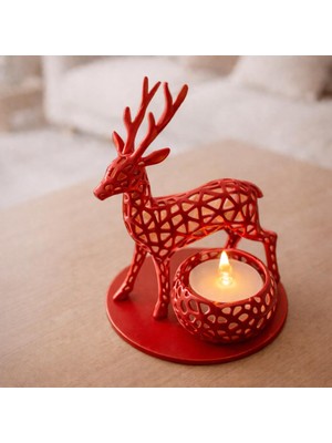 Basart Geometrik Geyik Tasarımlı 3D Yazıcı Üretimi Dekoratif Şamdan