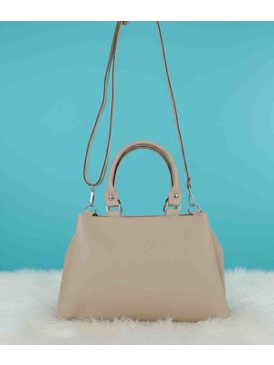 Özense Fermuarlı ve Çıtçıtlı Vizon Renkli Kadın El ve Omuz Çantası