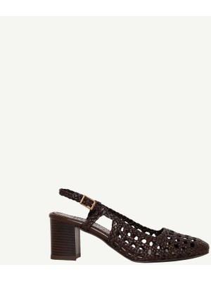 Yargıcı Arkası Açık Deri Örgü Topuklu Ayakkabı