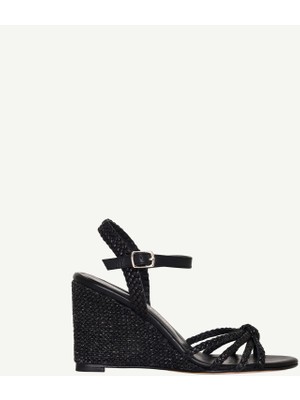 Yargıcı Örgü Düğümlü Topuklu Deri Espadril