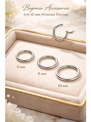 Begonia Accessories Cerrahi Çelik Kilitli Halka Septum Piercing Seti 6mm 8mm 10mm – Unisex Burun Kaş Dudak Kulak Uyumlu Paslanmaz Kararmaz Antialerjik 3’lü Halka Küpe