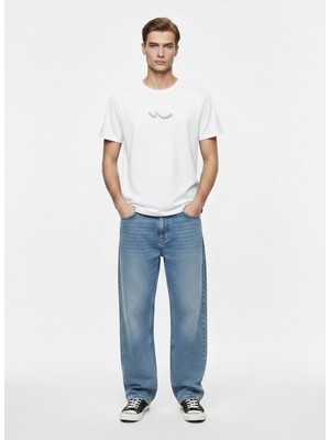 LTB Kısa Kollu Bisiklet Yaka Sign Baskılı Krem T-Shırt