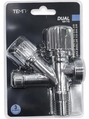 Genel Çift Çıkışlı Musluk Vanası Krom – Dual Tesisat Vanası 1/2'' Giriş 3/8'' Çıkış Çamaşır & Bulaşık Makinesi Bağlantı Vanası