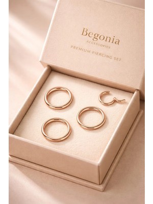 Begonia Accessories  Cerrahi Çelik, 6 mm Çap, 3 Adet Rose Gold Kaplama Septum Kilitili Halka Piercing Küpe Set, Kaş, Dudak, Burun, Kulak Kullanımına Uygundur