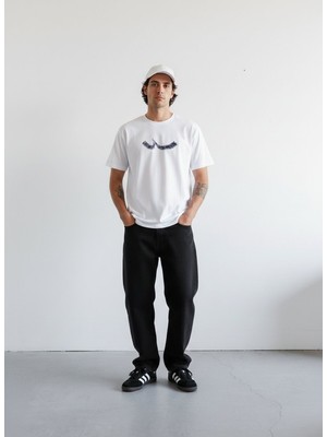 LTB Logo Baskılı Beyaz T-Shirt Erkek Kısa Kol Günlük Stil Pamuklu Konforlu Kesim