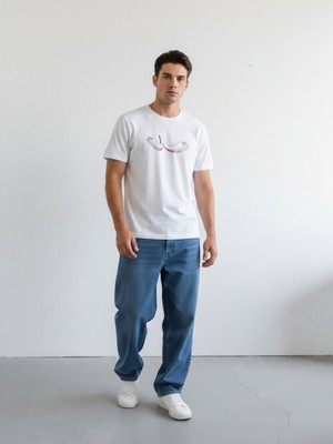 LTB Logo Baskılı Beyaz T-Shirt Erkek Kısa Kol Günlük Stil Pamuk Malzemeden Üretilmiştir