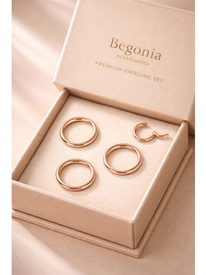 Begonia Accessories  Cerrahi Çelik, 8 mm Çap, 3 Adet Rose Gold Kaplama Septum Kilitili Halka Piercing Küpe Set, Kaş, Dudak, Burun, Kulak Kullanımına Uygundur