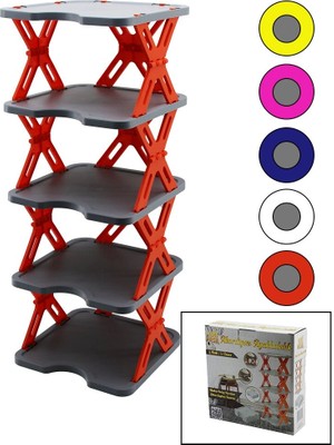 Luz&pos Yeni Nesil Akordiyon - Katlanır - 5 Katlı Plastik Ayakkabılık Gri TABAN-27X27CM - Renkli Ayaklar