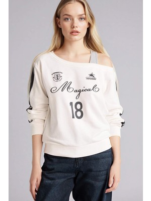 DeFacto Kayık Yaka Baskılı Sweatshirt G9614AX26SP