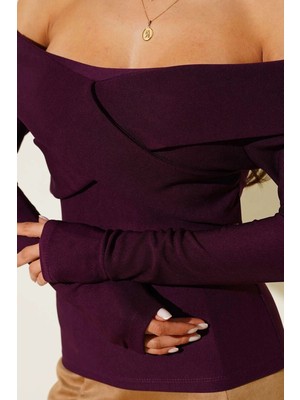 Elma Shop Madonna Çapraz Yaka Bluz Mürdüm