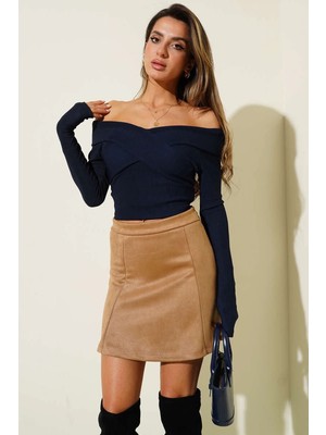 Elma Shop Madonna Çapraz Yaka Bluz Lacivert