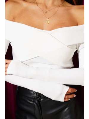 Elma Shop Madonna Çapraz Yaka Bluz Beyaz