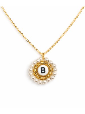 Crystal Atelier Kişiye Özel Harf Kolye Inci Detaylı Gold Renk Çelik Kadın Kolye – Isim Baş Harfi Kolyesi Hediye Takı