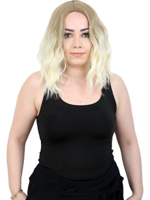 Indispensablely Fiber Sen Kısa Dalgalı Perçemsiz Peruk / Küllü Balköpüğü / Platin Ombreli