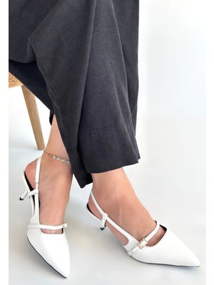Indispensablely Darina Beyaz Cilt Topuklu Ayakkabı