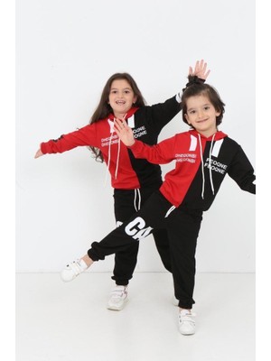 Feoqne Kırmızı Siyah Ca Baskılı Unısex Erkek Çocuk Eşofman Takımı (Mevsimlik) Tuhfetower