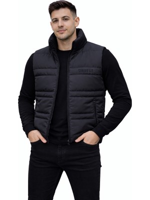 Sinwear Erkek Standart Fit Dik Yaka Cepli Fermuarlı Sıcak Tutan Mevsimlik Şişme Yelek