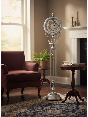 Rossev Tempora 190CM Eskitme Gümüş Çarklı Tripod Ayaklı Dekoratif Saat