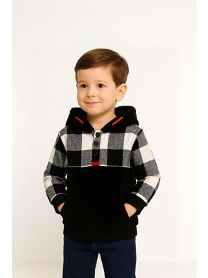 Nanica Erkek Çocuk Kapşonlu Garnli Peluş Sweatshirt 1-5 Yaş