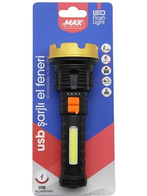 Luz&pos KÜÇÜK=15CM 2in1= Osl LED - Cob LED USB Şarjlı El Feneri 3-Kademe Işık - Flaşör Şarj Gösterge