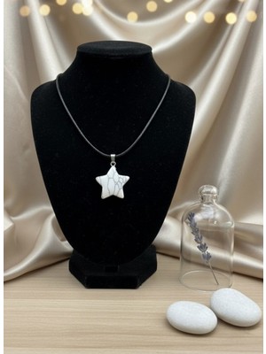 Meneva Aksesuar Havlit Doğal Taş Yıldız Kesim Deri Ipli Kolye