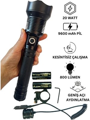 Luz&pos Wison WS-5412 Tüfek Feneri, Geniş Açı Avcı El Feneri 20 Watt