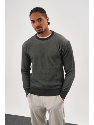 Odelon Erkek Regular Fit Vanize Örgü Pamuklu Bisiklet Yaka Haki Triko Kazak