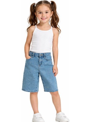 Roza Kız Çocuk Kalp Desenli Kot Kapri ŞORT-7889-KAR