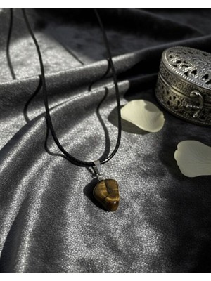 Meneva Aksesuar Kaplan Gözü Doğal Taş Deri Ipli Kolye