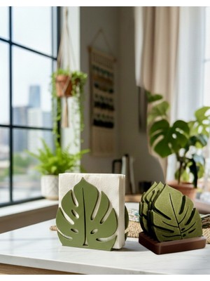 Piccomino Botanik Esintili 2'li Set: Deve Tabanı Figürlü Peçetelik & Bardak Altlıkları