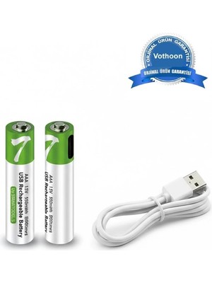 Eco Port Type-C Şarjlı 800MWH 1.5V Şarj Edilebilir 2’li Aaa Ince Pil - Lityum Iyon Batarya