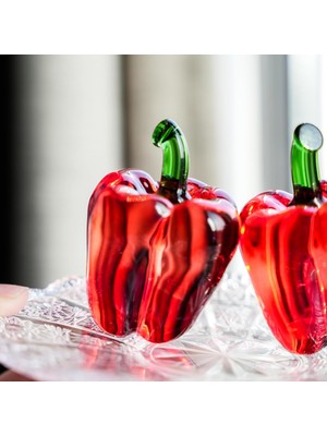 Hpytech🫑 Cam Biber Biblosu –dekoratif Kristal Şık Obje✨dekoratif El Yapımı Cam Sebze Figürü-Ev & Mutfak Süsü