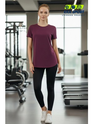 Lupinn Kadın Bordo Sporcu Tişörtü Nefes Alabilir Hızlı Kuruyan Rahat Kesim Fitness Yoga Tişört-Tshirt