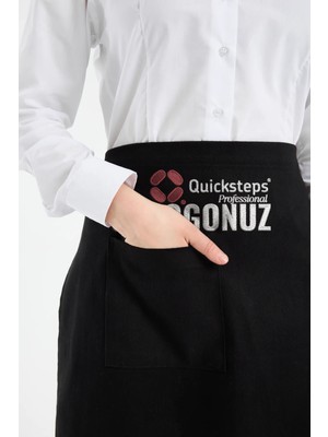 Quicksteps Professional Belden Bağlamalı Önlük Barista & Servis 7/7 Gabardin Siyah Siyah